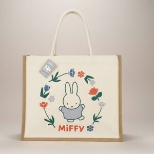 Miffy Hemp Jute Tote Bag Floral Canvas From Japan Kawaii NWT
